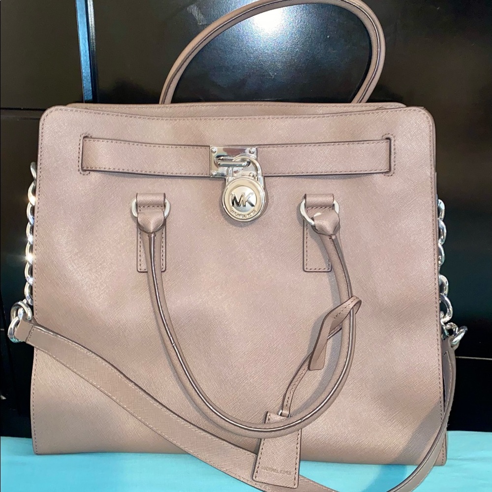 Gently used Michael Kors Textured Leather Grey Shoulder Bag.